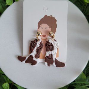 Cow Print Cowboy Boot Dangle Earrings Handmade